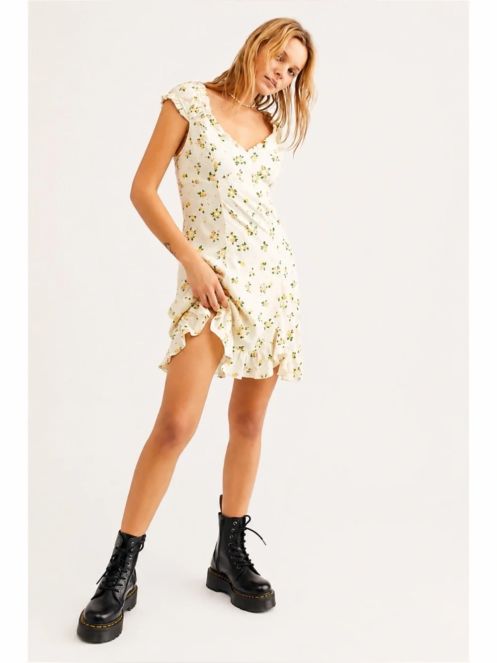 Free People Like A Lady Mini Dress Linen Blend Fruit Floral